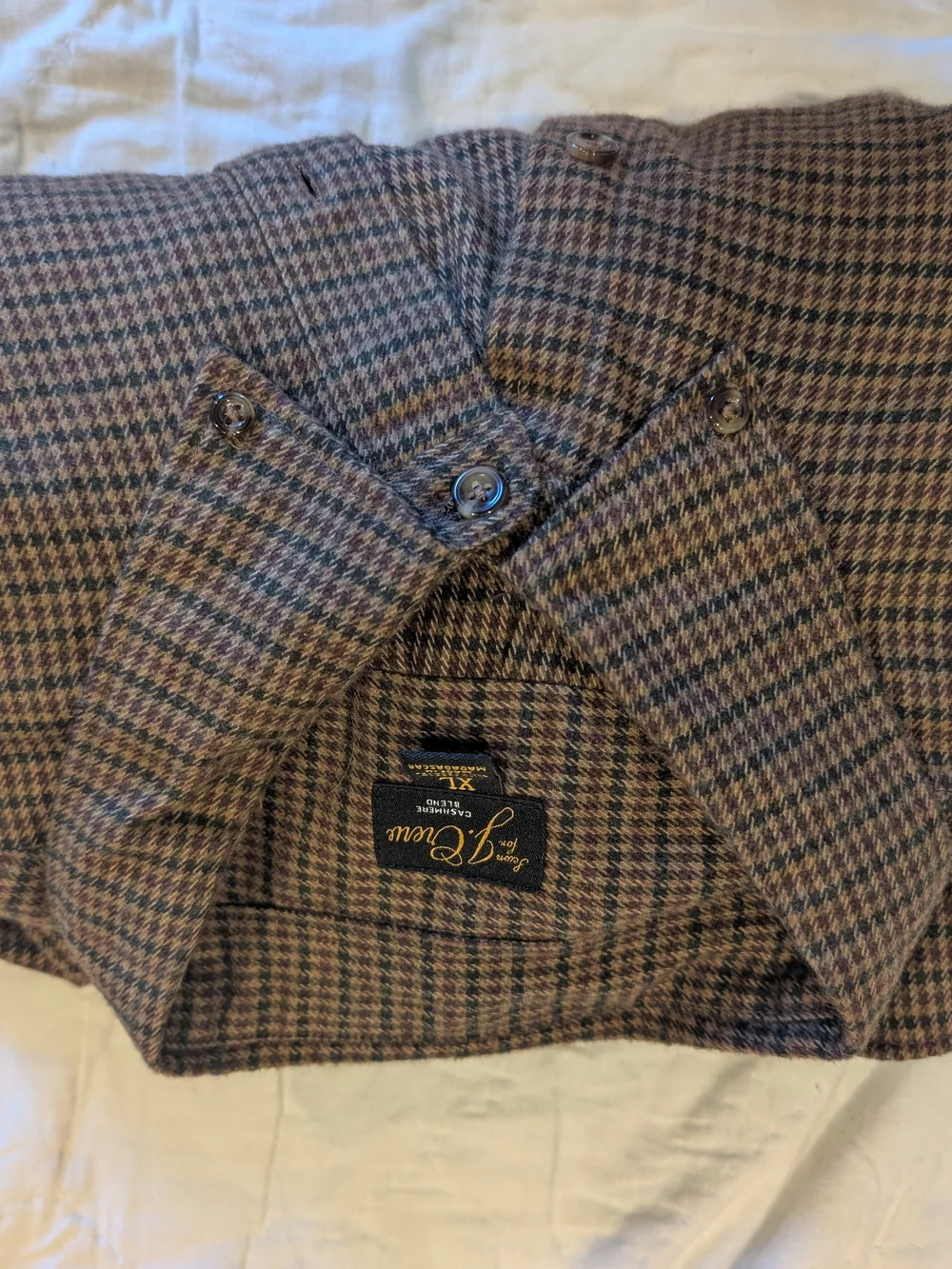 ​J.Crew Men’s Cotton Cashmere Blend Button-Down Shirt – Brown Houndstooth – XL